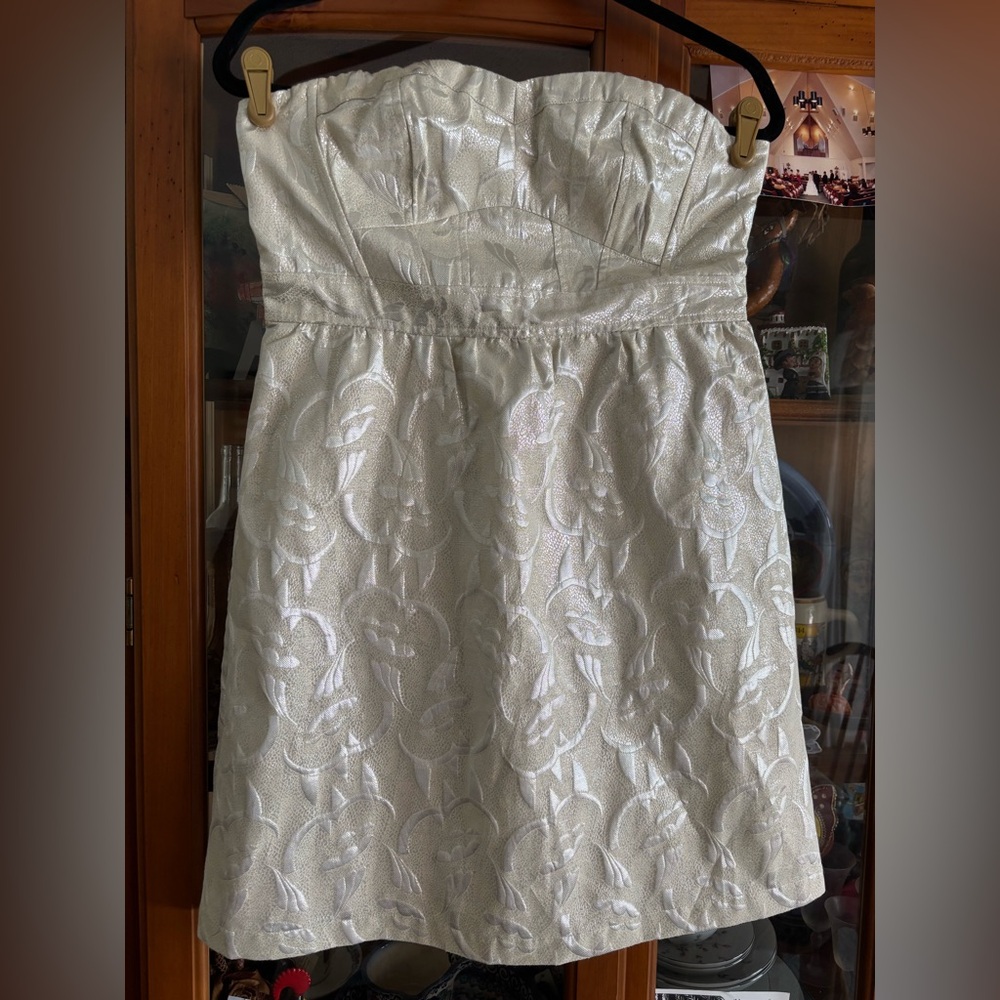 American Eagle Outfitters size 10 Strapless pale gold/cream irredescent Dress